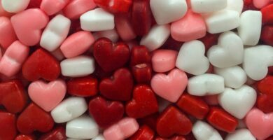 white and red heart candies